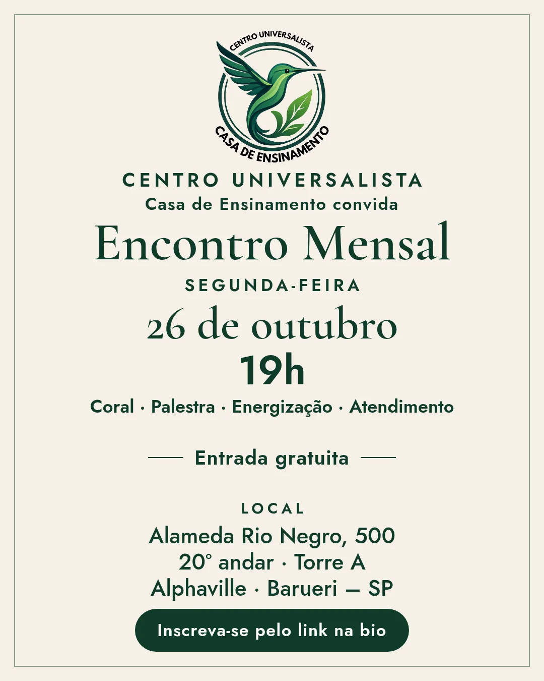 Convite do Encontro Mensal da Casa de Ensinamento